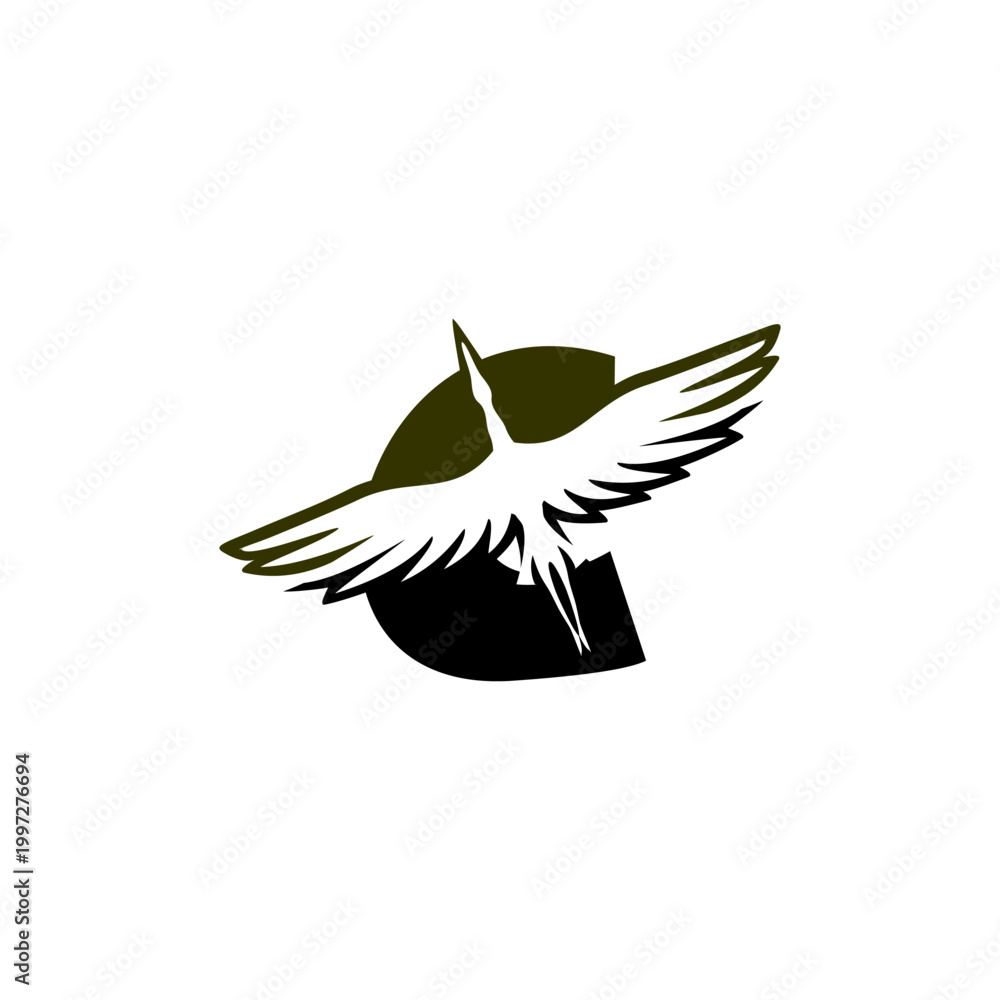 Fototapeta premium Elegant flying crane forming an alphabet letter C. Minimalist bird logo for travel, logistics, or premium corporate branding identity.