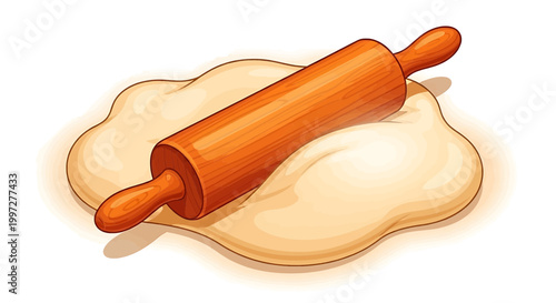 Wooden rolling pin on raw dough