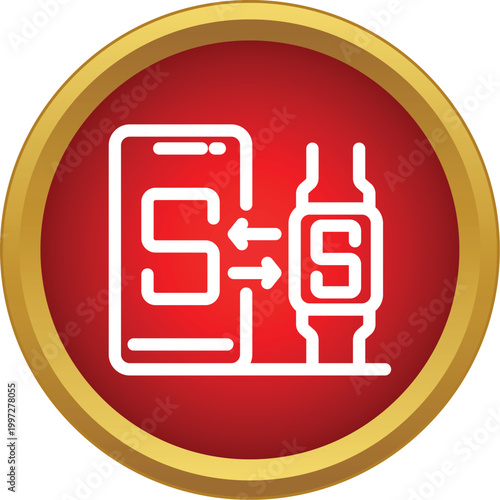 Smartphone and smartwatch device icon synchronizing data in a red circle