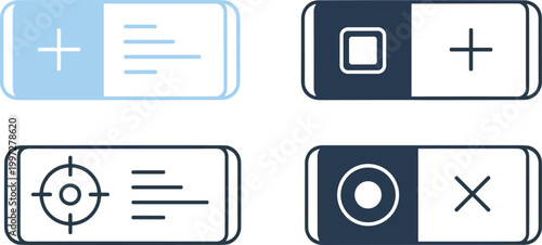 Game Controller Button Icon Set with Plus Square Circle Cross and Target Symbols Flat Vector Illustration for UI Design, Gaming Interface, and Digital Controls