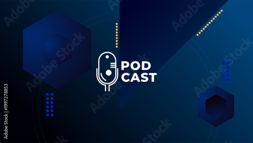 Abstract Podcast Dark Background With Geometric Hexagon Shapes Blue Gradient Colorful Simple Modern Design Vector. Good For Cover Design, Banner Design, Web Design, Social Media Template