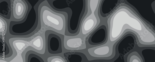 Organic Black and White Topographic Fluid Design Background. Abstract Fluid Gray Monochrome Topographic Background