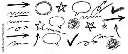 Hand Drawn Doodle Arrow and Speech Bubble Design Element Set