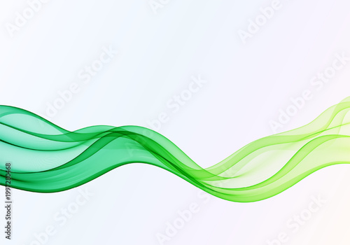 Abstract green wave background with flowing translucent wave on light gradient backdrop