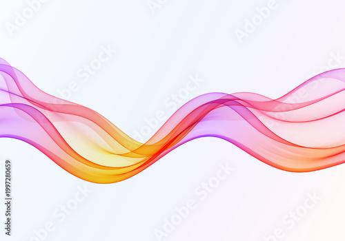 Abstract colorful wavy background with flowing translucent waves on light gradient background.