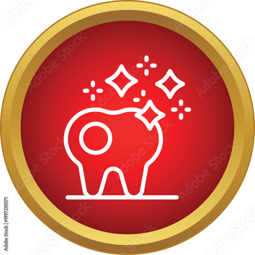 Tooth outline icon showing and cleanliness on a red and gold background