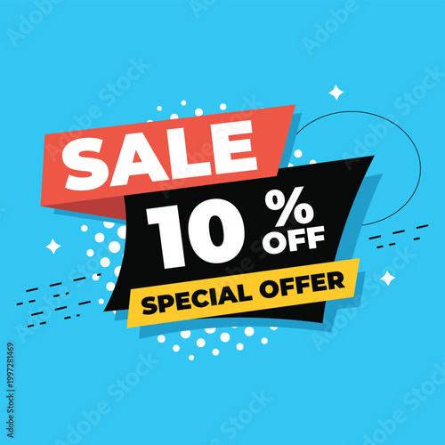 Banner displays a 10 off special offer for a sale and coloring background