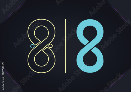 Infinity symbol comparison of outline and solid styles, numerical eight.
