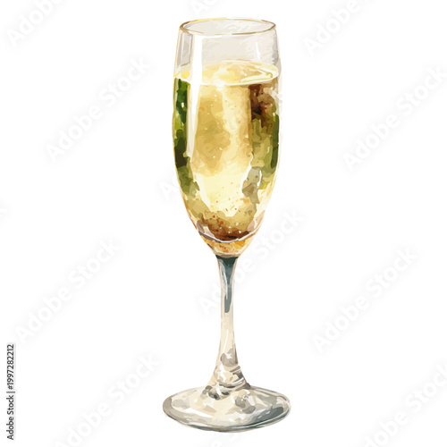 Champagne watercolor vector illustration, high-quality artwork isolated on a pure white background.