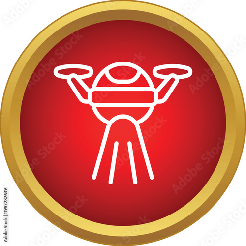 Drone icon displaying unmanned aerial vehicle technology in a red and gold circle