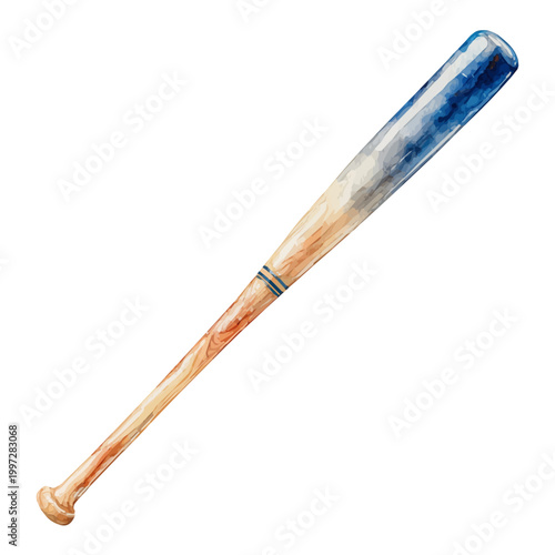 Baseball Bat watercolor vector illustration, high-quality artwork isolated on a pure white background.