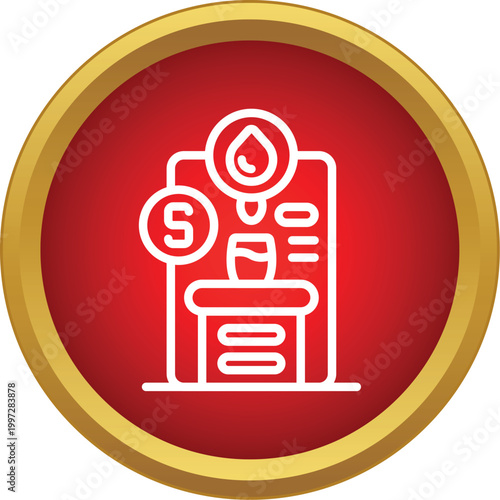 Vending machine icon showing water drop symbol and dollar currency sign