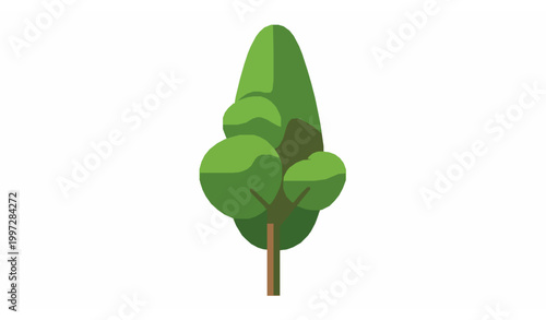 Flat poplar tree vector minimal green tree icon with simple geometric foliage isolated design element