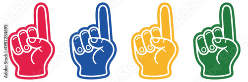 foam finger fan accessory illustration set, bold vector cheering hand icon representing sports support celebration and fan culture for game day and team spirit design.