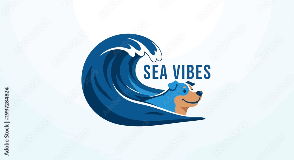Naklejka premium Sea Vibes Cartoon Character Surfing on a Blue Ocean Wave.