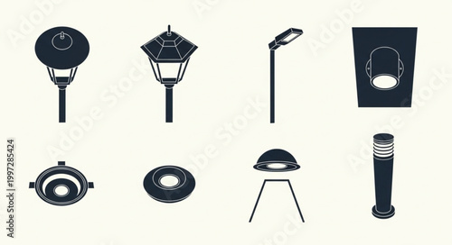 Collection of Outdoor Lighting Fixtures and Street Lamps.