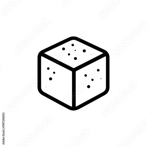 Minimalist outline vector illustration of a single granulated sugar cube, perfect for food and beverage icons, kitchen designs, sweet product labels, baking recipes, and dessert ingredient representat