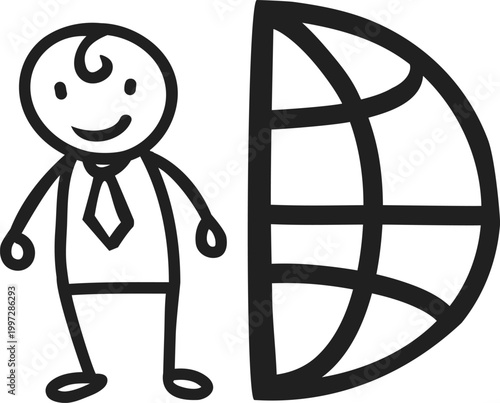 Happy Businessman with Half Globe