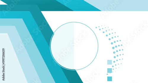 Abstract geometric background with teal stripes, modern corporate vector layout with circular frame, blue tech aesthetic for business presentation