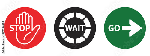 stop, wait, go, ranking system concept for decision making hierarchy, priority levels, workflow status illustration in minimal flat design style.