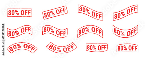 80 percent off red grunge stamp collection set discount label sale sign promotional design