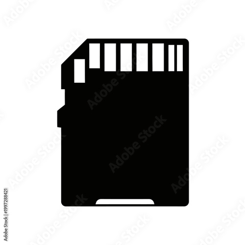 Black silhouette of a standard SD memory card on white background.
