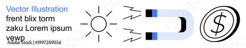 Wealth creation, financial gain, money attraction, prosperity, economic strategies, business growth. A magnet pulling a dollar symbol, emitting energy lines. Money attraction and financial gain theme