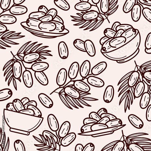 Dates fruit background, pattern set. Collection icon dates fruit. Vector