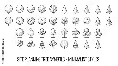 Minimalist Site Planning Tree Symbols for Architectural and Landscape Design