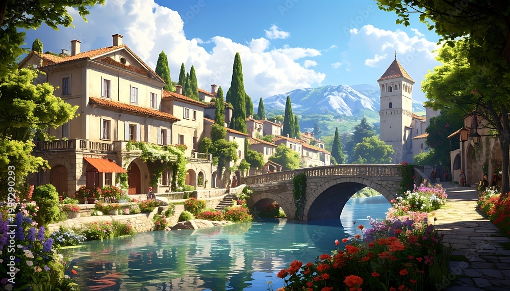 Fototapeta premium Picturesque riverside village (1)