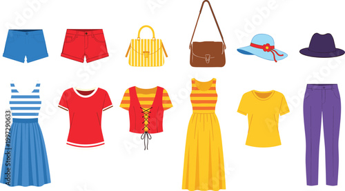 Summer Clothing Set with Dresses, Tops, Shorts, Hats, and Accessories for Casual and Trendy Outfits