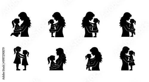 Mother and Daughter Silhouette Embracing, Tender Family Love and Connection