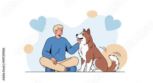 Man petting his dog, best friends, love and companionship, happy moments together