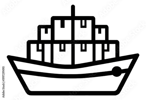 Ship Cargo Vessel Outline Line Icon for Maritime Transport