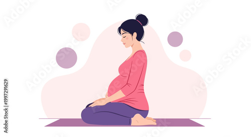 Pregnant Woman Meditating on Yoga Mat, Peaceful Mind, Healthy Pregnancy Lifestyle
