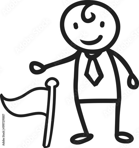 Businessman Presenting with Planted Flag