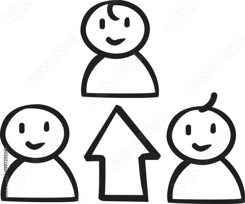 Teamwork and Central Leader Upward Arrow