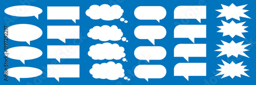A set of chat box designs for comments on social media or comics. Vector designs of speech bubbles, text boxes, and conversation chat columns in comics.	