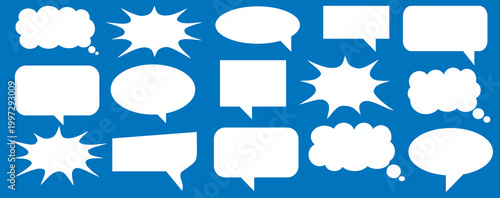 A set of chat box designs for comments on social media or comics. Vector designs of speech bubbles, text boxes, and conversation chat columns in comics.	