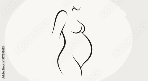 Abstract one line drawing of a pregnant woman's body curve on an isolated white background.