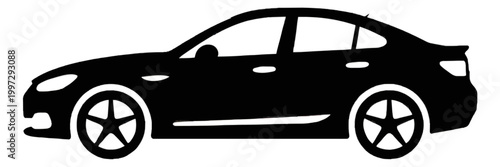 Sporty Low Profile Car Outline Vector Icon Design