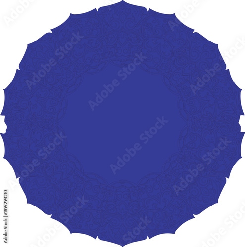 Mandala pattern in deep blue serves as a decorative circular element for artistic graphic design projects.