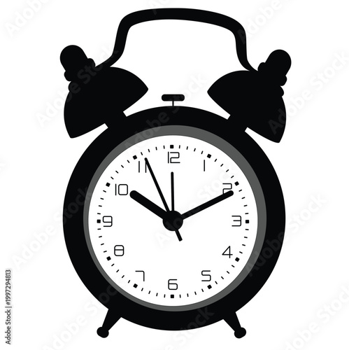 Black and White Alarm Clock Collection Set Isolated on White Background