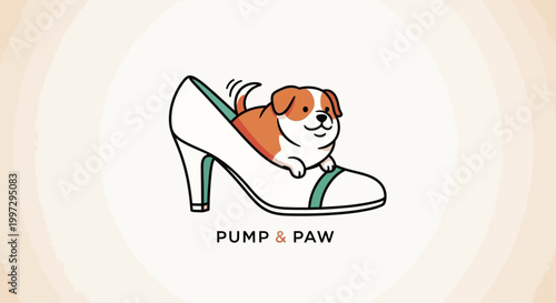 Adorable Puppy Comfortably Resting Inside a Stylish White High Heel Shoe.