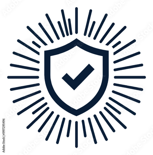 Verified Checkmark Badge Icon with Radiating Lines Vector