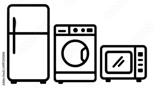 Washing Machine Dryer Oven Icon Set Outline Vector