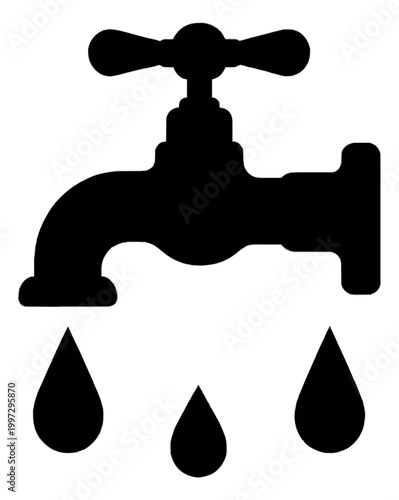 Water Faucet Dripping Leak Line Icon Illustration