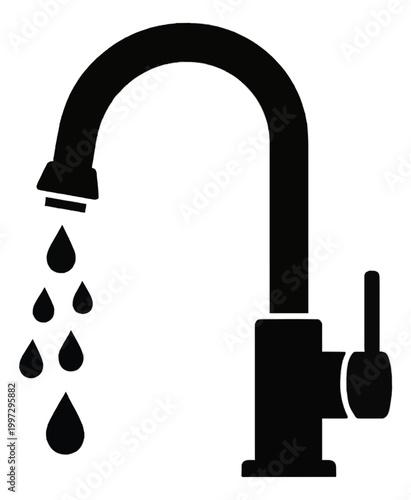 Water Tap Faucet Icon with Flowing Liquid Vector Illustration