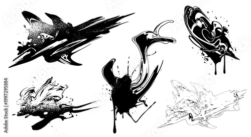 Knife tactical combat with double-edged blade, splatter ink grunge, dramatic motion slash art for game and tattoo