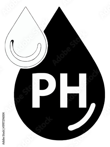 White PH Symbol with Water Drop Flat Icon